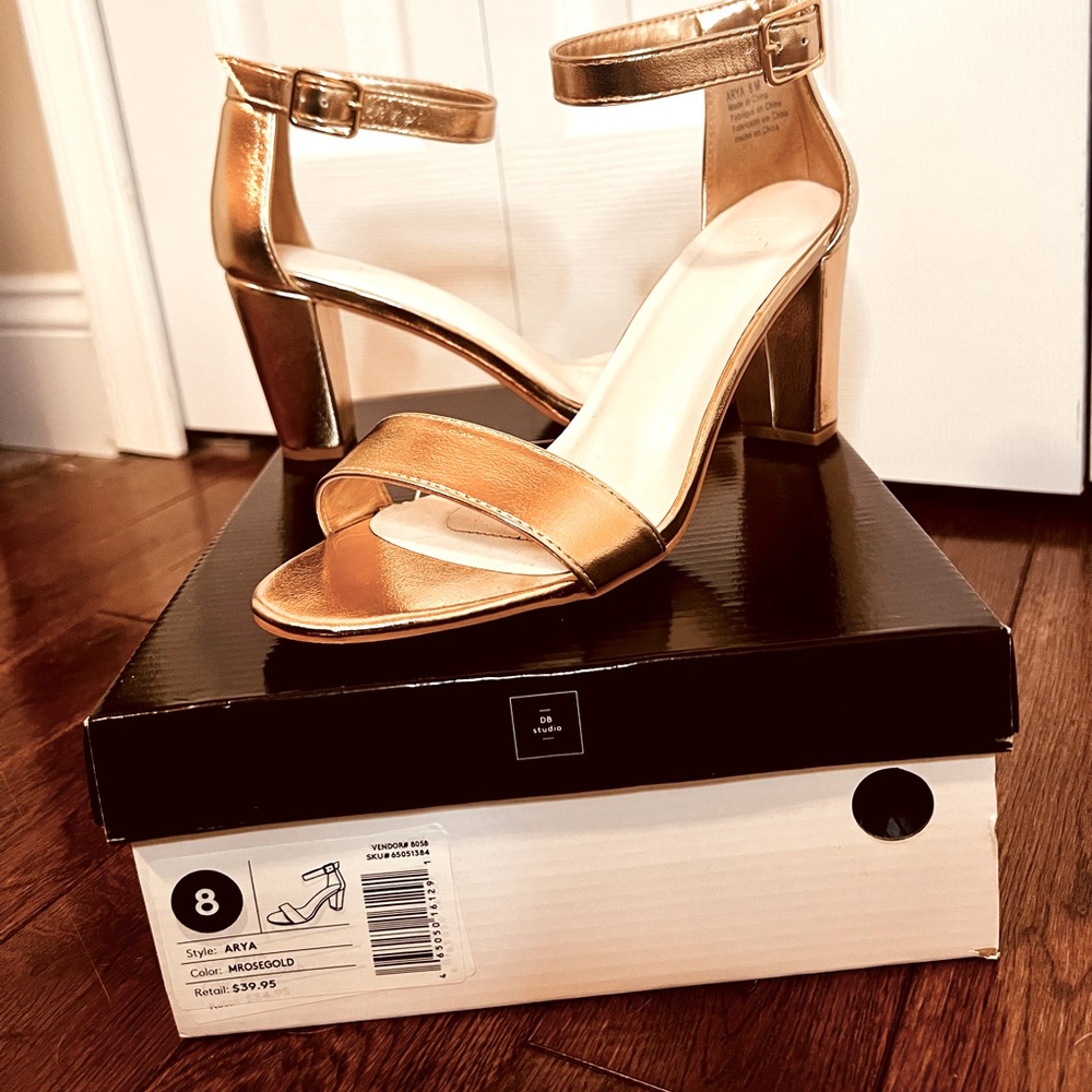 David’s Bridal Rose Gold Block Heel Sandal Arya